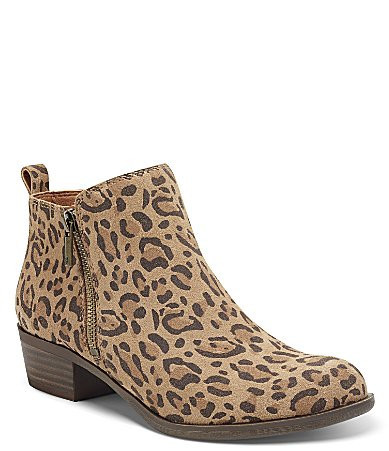 Lucky Brand Basel Leopard Printed Leather Side Zip Block Heel Ankle Booties - 6 | Dillard's