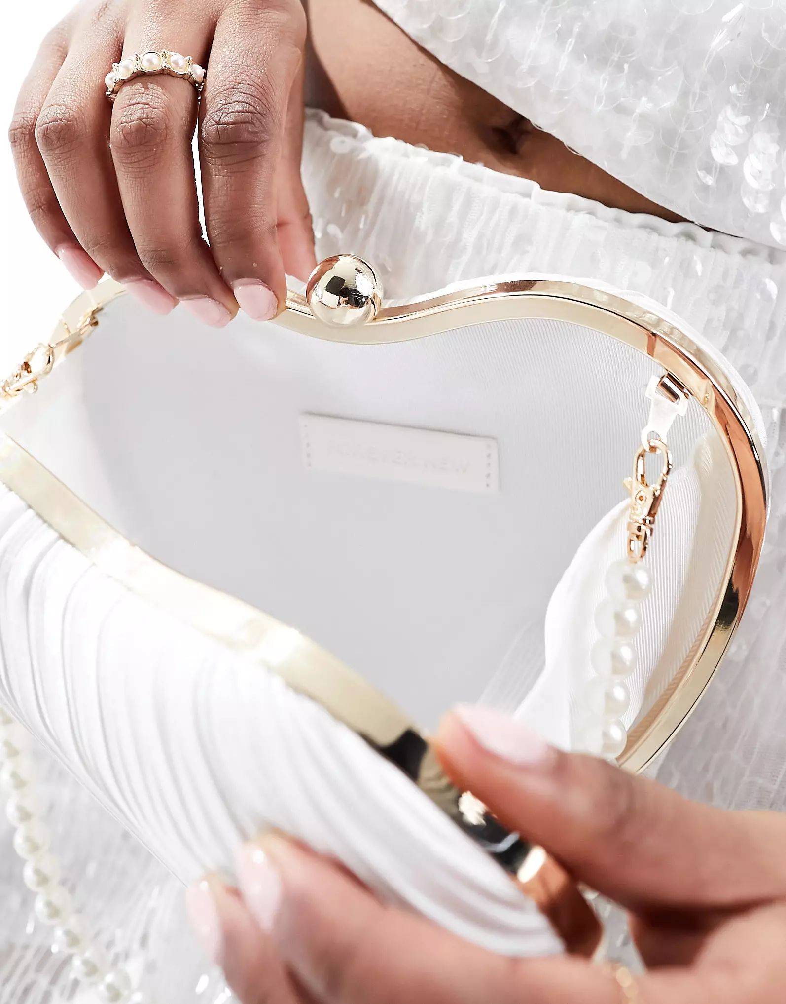 Forever New Bridal ribbed heart bag with pearl strap in ivory | ASOS (Global)