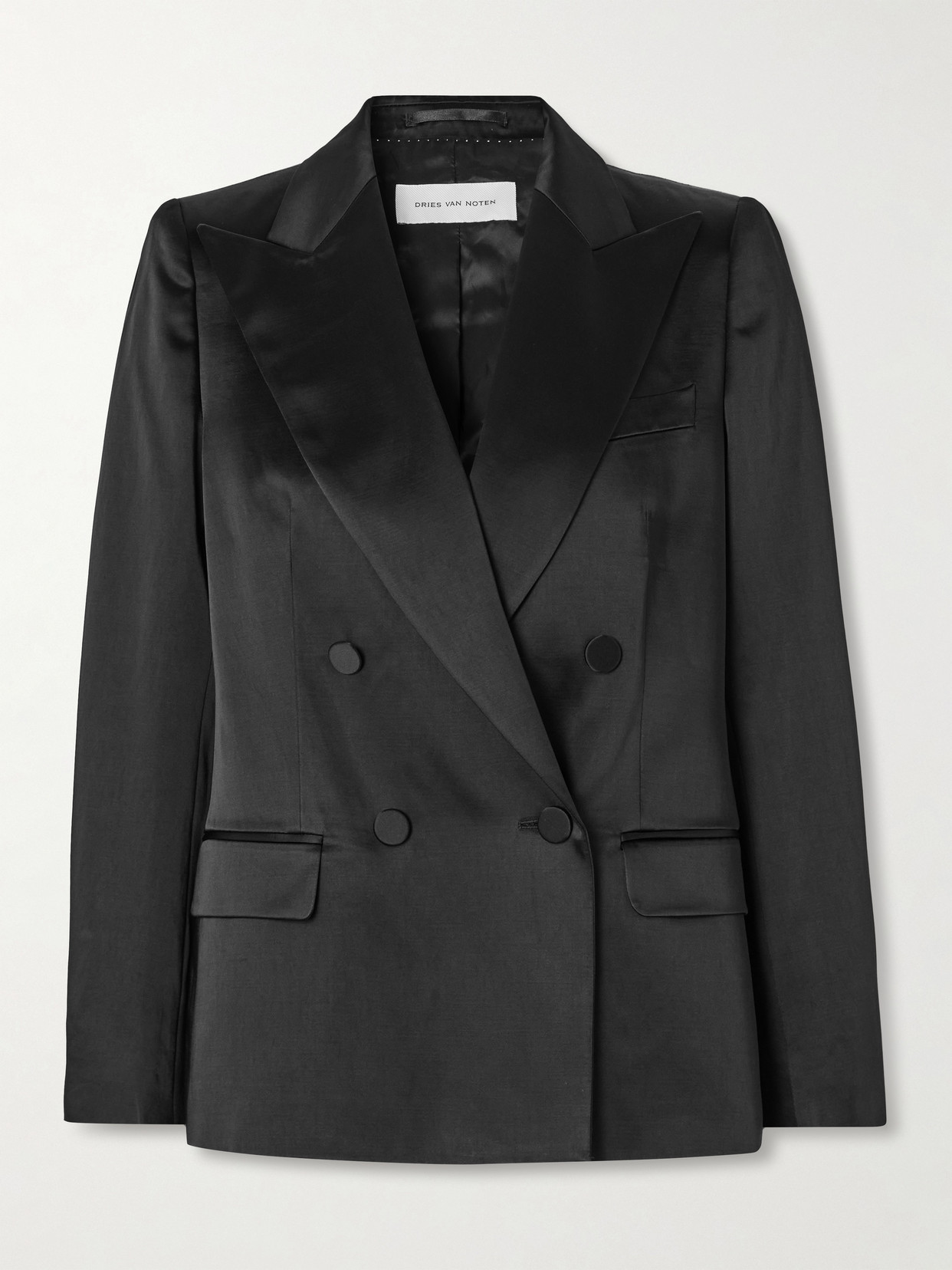 Dries Van Noten - Double-breasted Washed Cotton-blend Satin Blazer - Black | NET-A-PORTER (US)