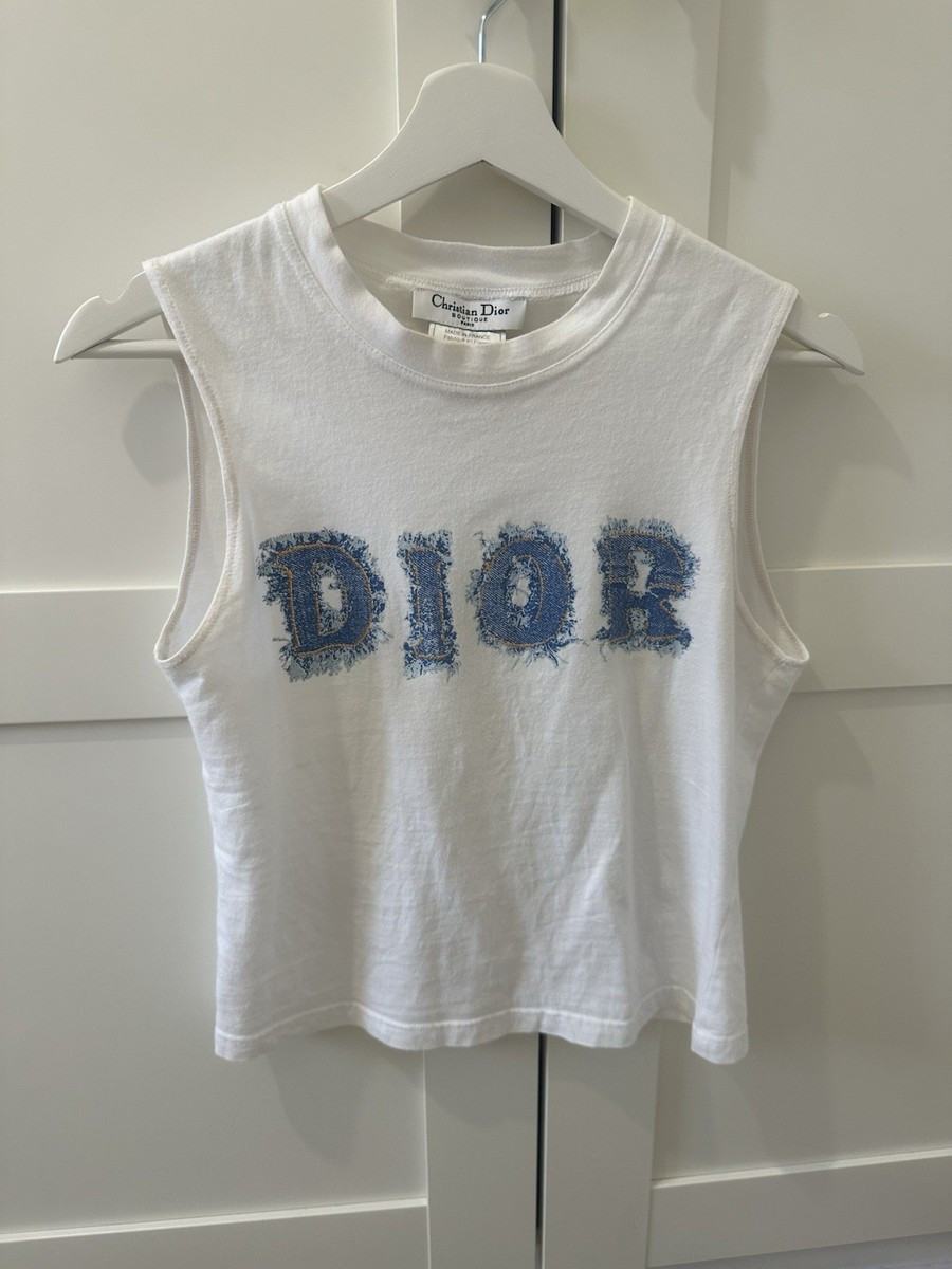 Vintage Dior White Denim Logo Tank | eBay US