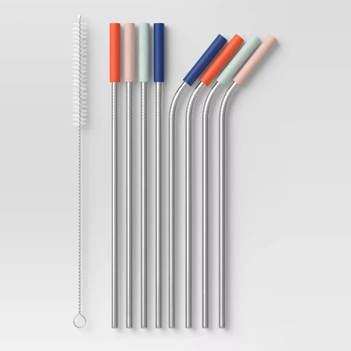 9pc Stainless Steel Straws with Cleaning Brush - Room Essentials™ | Target