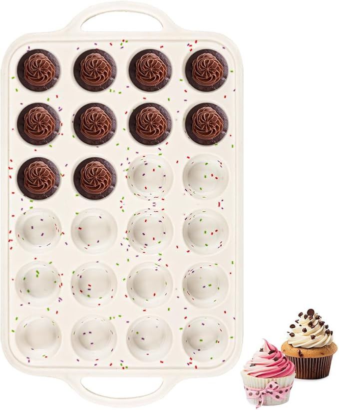 Silicone Mini Muffin Pan With Metal Reinforced Frame - 24 Cups Durable Silicone Cupcake Pan for M... | Amazon (US)