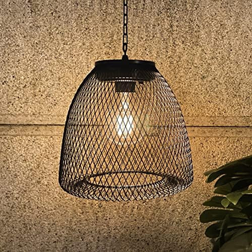 Solar Hanging Lantern Light - Outdoor Solar Powered Retro Decor lamp Black Metal Mesh Lamp Waterproo | Amazon (US)