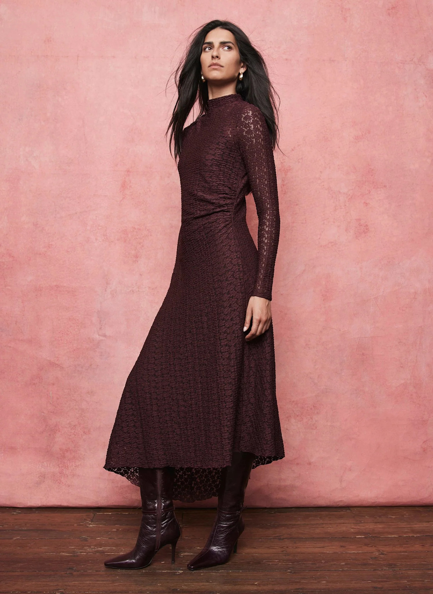 Burgundy Lace Asymmetric Dress | Mint Velvet