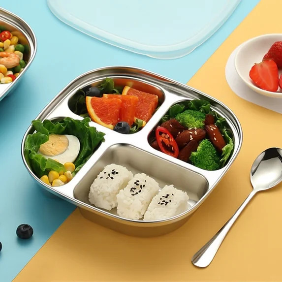 LHNFT Stainless Steel Divided Plates Compartment Trays 3/4 Section Mini Trays for Lunches Kids Po... | Walmart (US)