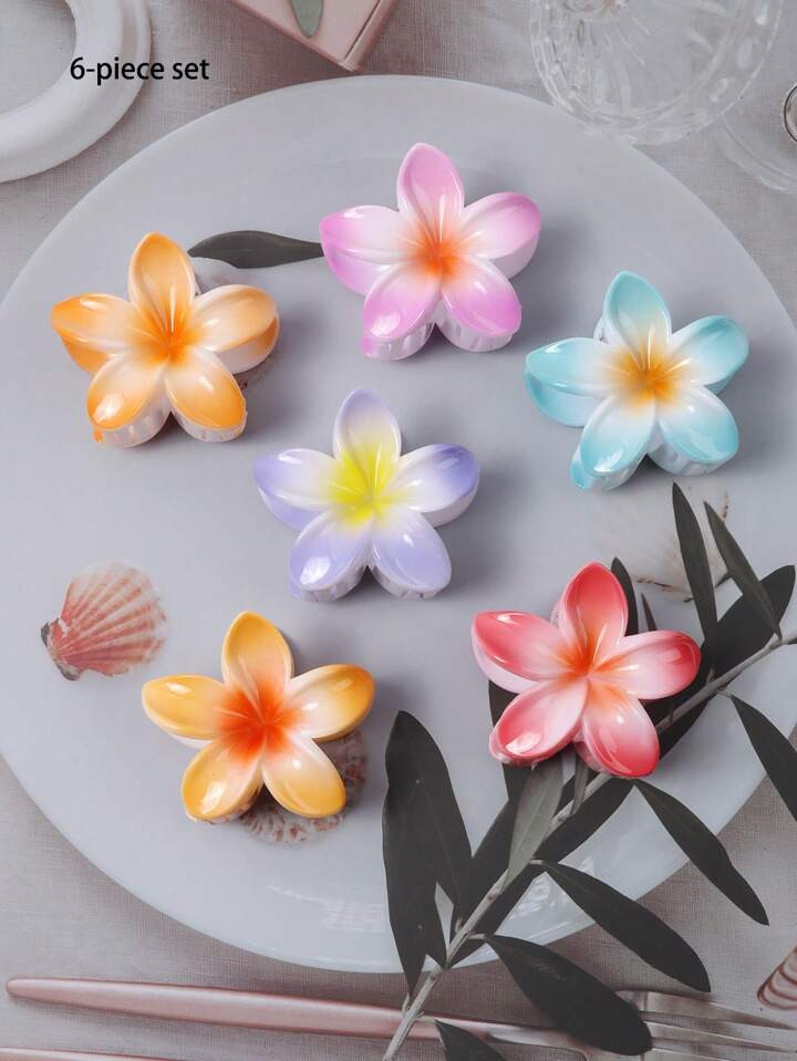 6pcs Summer New Egg Blossom Large Hair Clasp Clip Women's Hair Clip Headwear Clip Candy Color Bac... | SHEIN