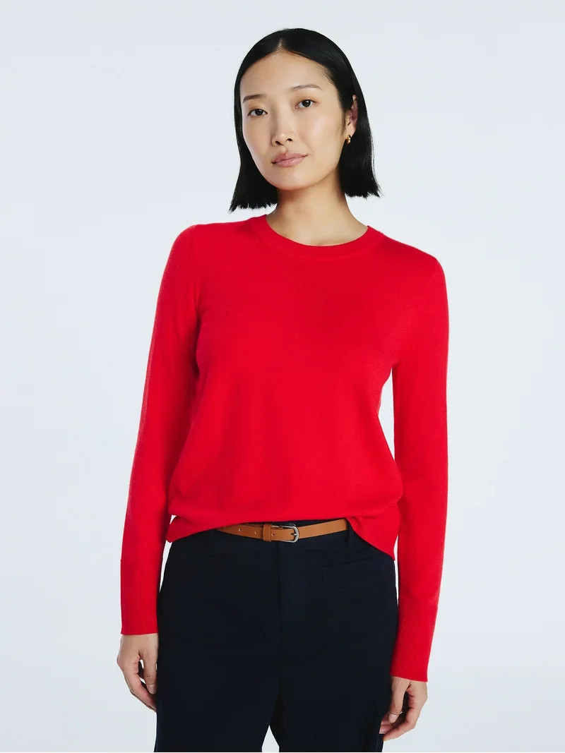 Free Assembly Women's Cozy Yarn Crewneck Sweater with Long Sleeves, Lightweight, Sizes XS-XXL | Walmart (US)