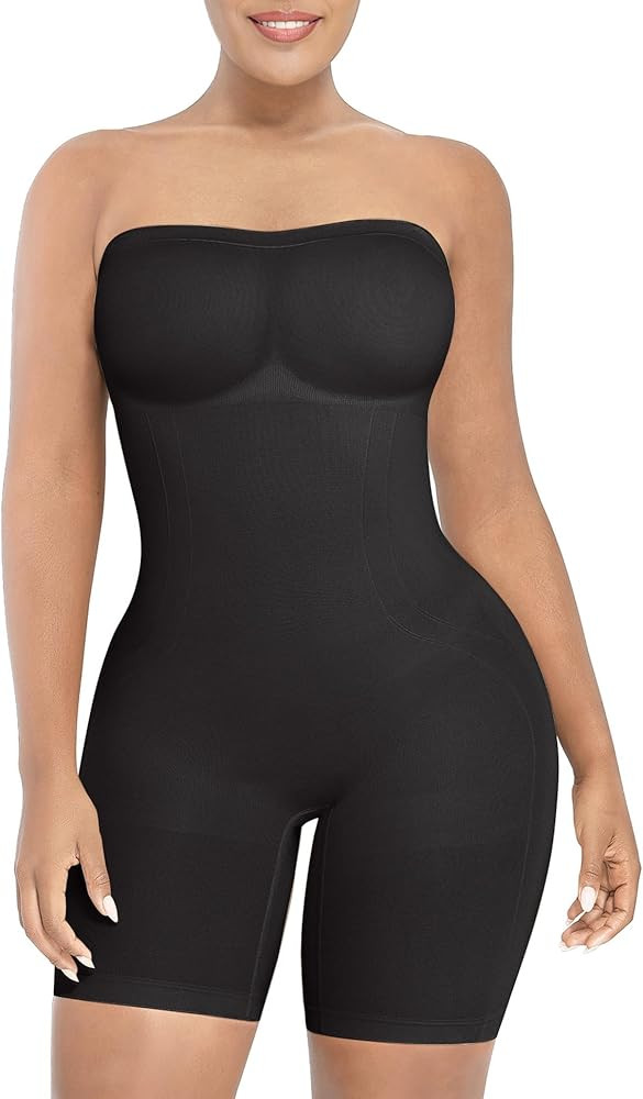 SHAPELLX Women's Shapewear Bodysuits Tummy Control Butt Lifter Body Shaper Strapless Seamless Mid... | Amazon (US)