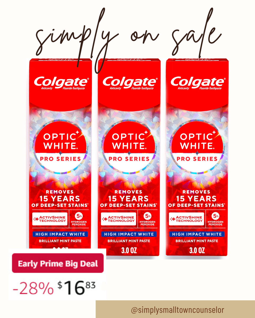 Simply on Sale 🛒 Colgate Optic White Pro Series toothpaste is an Early Prime Big Deal! Grab the 3-pack for $16.83—that’s 28% off. A good time to stock up on an everyday essential! ❤️ 

 #LTKSaleAlert