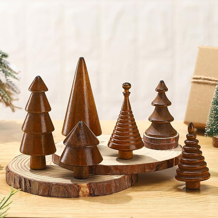 Namalu 6 Pcs Mini Wooden Christmas Trees Wood Christmas Trees Small Figurine Farmhouse Handmade V... | Amazon (US)