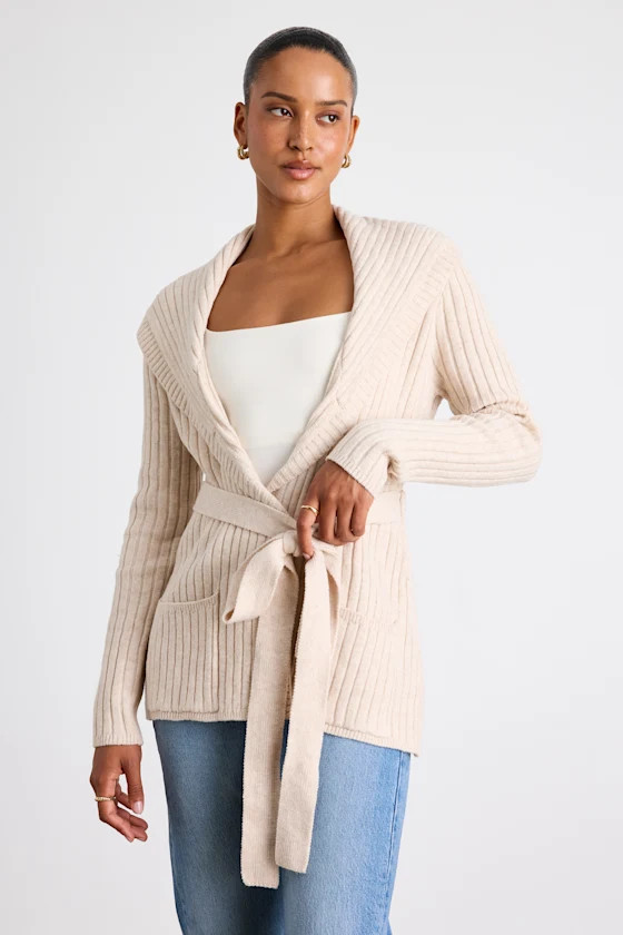 Sierra Cream Ribbed Knit Open-Front Cardigan | Lulus