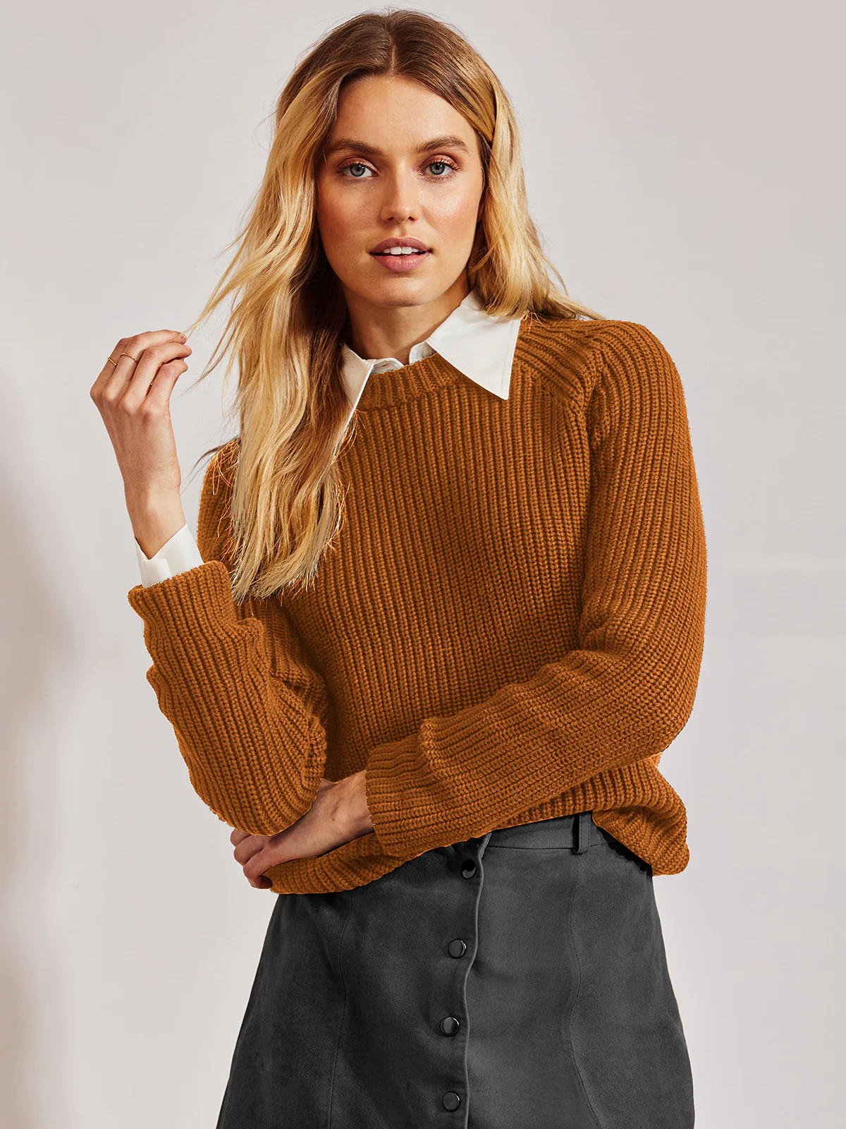 The Jane: Cotton Shaker Stitch Raglan Sleeve Sweater | 525 America