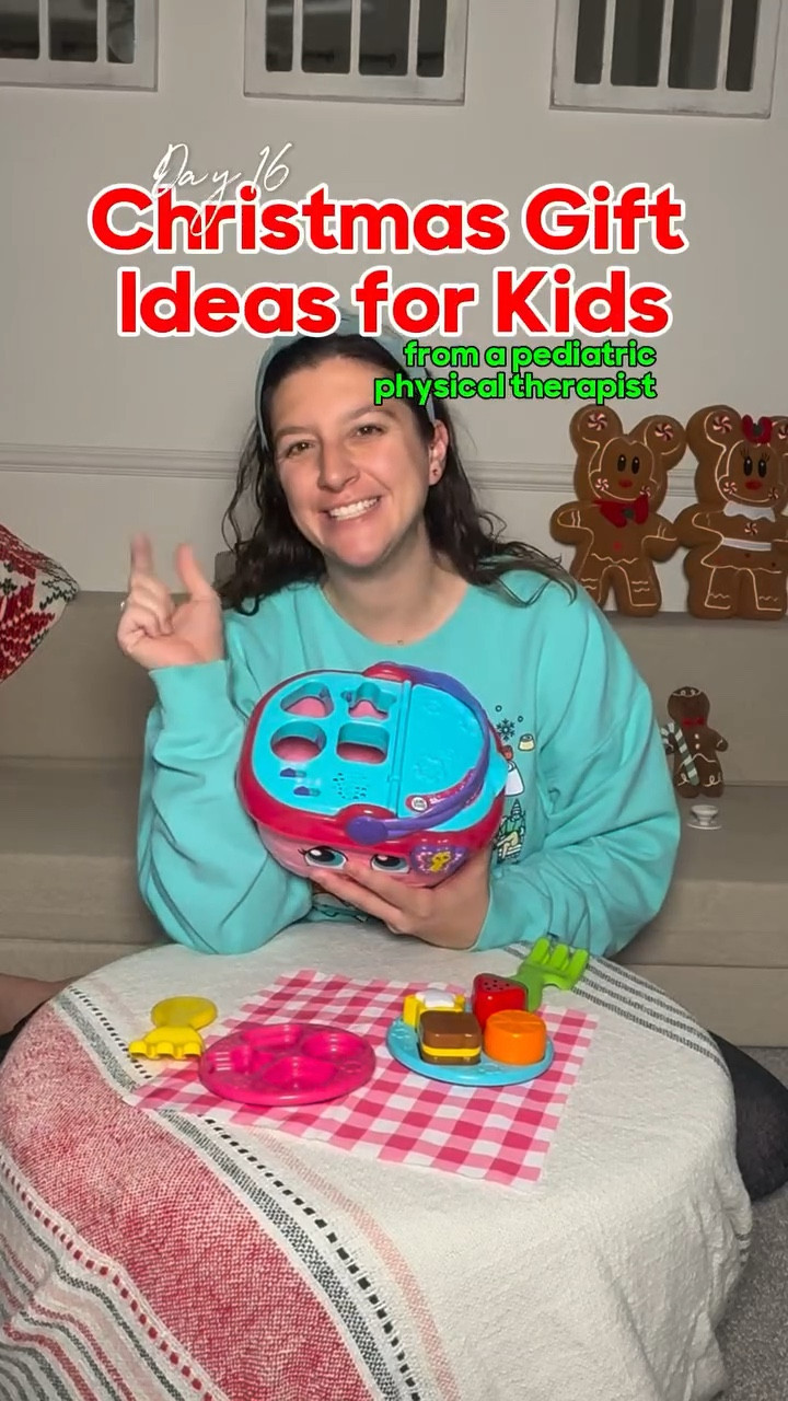 Day 16: Christmas Gift Ideas for Kids from a pediatric physical therapist! 

We LOVE this picnic basket over here and have for YEARS. My oldest got it for her first Christmas I think and we did it as container play and she loved banging the pieces together. 3 years later and she still loves to set up picnics with it. 

My 15mos old is working on the shape sorting part of it in the top of the basket and the plates. 

Lots of fine motor skills, coordination, and pretend play in this one! 

You can turn on the sounds too for extra sensory input when putting pieces in and out! 

#LTKGiftGuide #LTKBaby #LTKKids