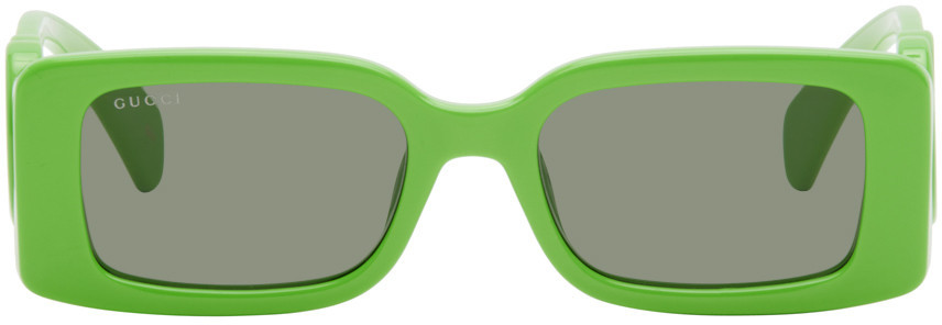 Gucci Green Rectangular-Frame Sunglasses | SSENSE