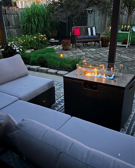 More views from the patio! - egg chair with colorful string lights - outdoor sectional sofa with fire pit - outdoor rug (than can be used indoors) - outdoor throw pillows - aluminum pergola with Louvres boight from Wayfair but also found on Amazon - Amazon Home - Amazon finds - pergola - patio decor - patio vibes  - acacia wood bench 

#LTKSeasonal #LTKunder100 #LTKhome