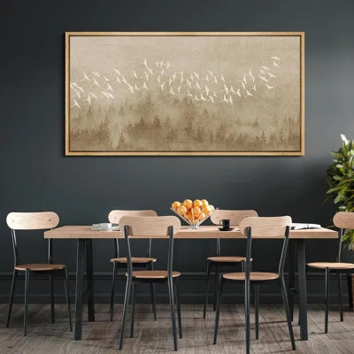 Ethereal Bird Flock Over Forest Nature Retro Fine Art Illustrations Decor | Wayfair North America
