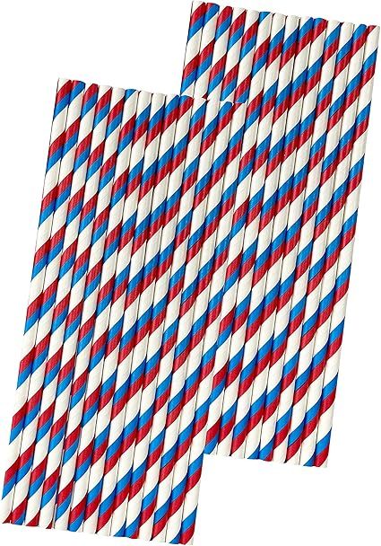 Stripe Paper Straws - Red White and Blue - Patriotic Party Supply - 7.75 Inches - 50 Pack | Amazon (US)