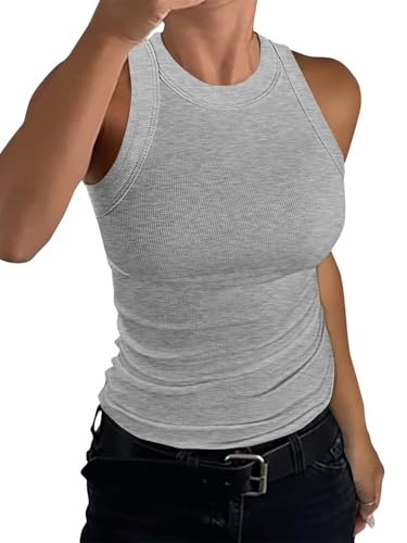 Women's Crewneck Racerback Ribbed Tank Tops Summer Basic High Neck Sleeveless Slim Fit Crop Tops ... | Amazon (US)