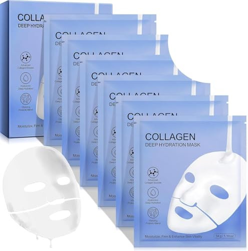 Collagen Face Mask - Overnight Hydrating Sheet Mask, Hydrogel Deep Wrapping Mask, Night Lifting Facial Masks for Women Skin Care, Restores Elasticity, Moisturizing & Firmness for All Skin Types (Skin) | Amazon (US)
