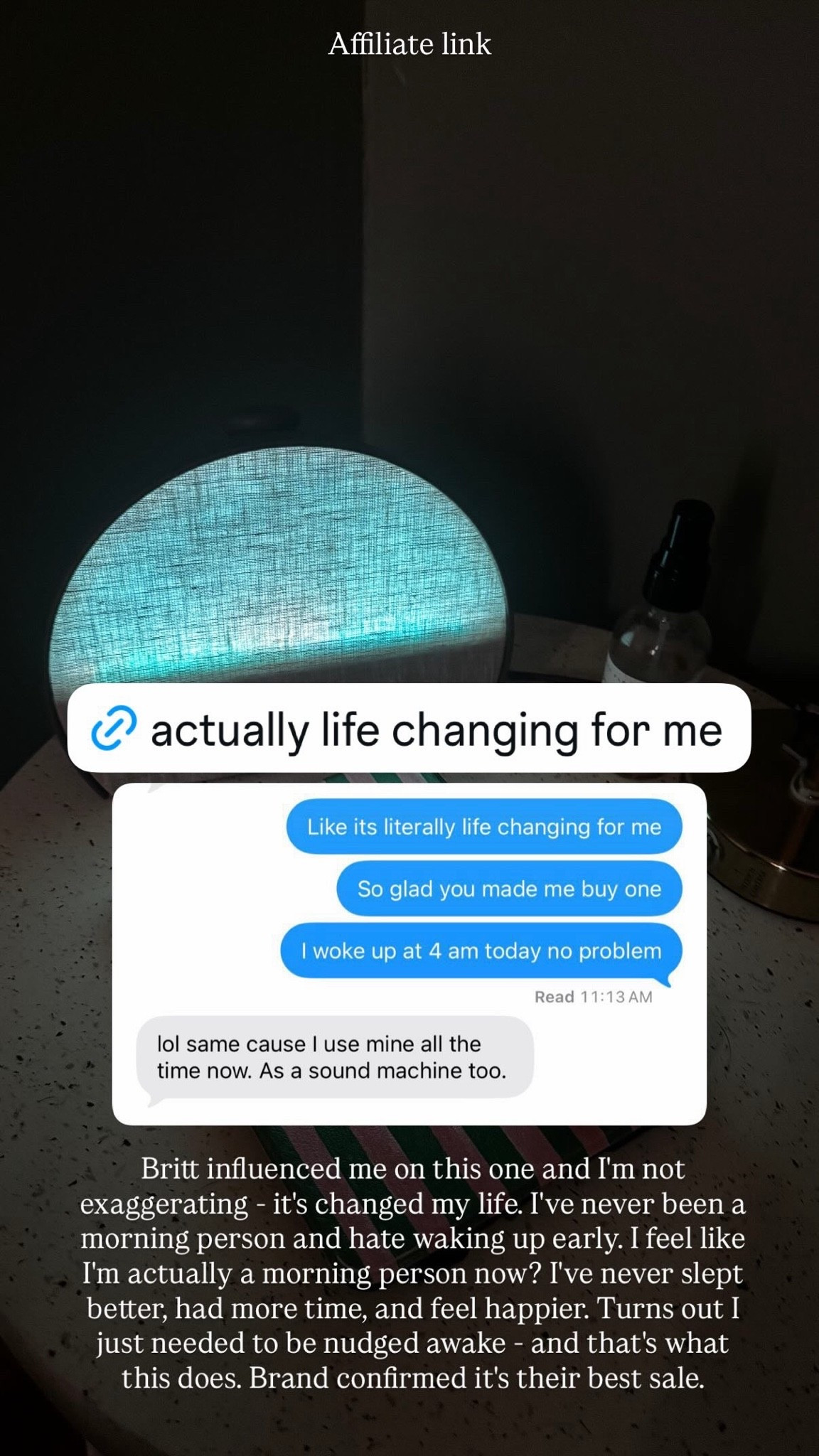 Prime Day Lowest Price of the Year: I’m not exaggerating when I say the Hatch alarm clock changed my life. I used to struggle so much with waking up and feeling energized in the mornings, and this has genuinely changed that. It has a gradual light that mimics the sunrise to sync to your circadian rhythm, so it wakes your body up gently and naturally. There’s also a white noise function. @Hatch confirmed that this is their best sale of the year, and it ends tonight!

#LTKSaleAlert #LTKselfcare #LTKHome