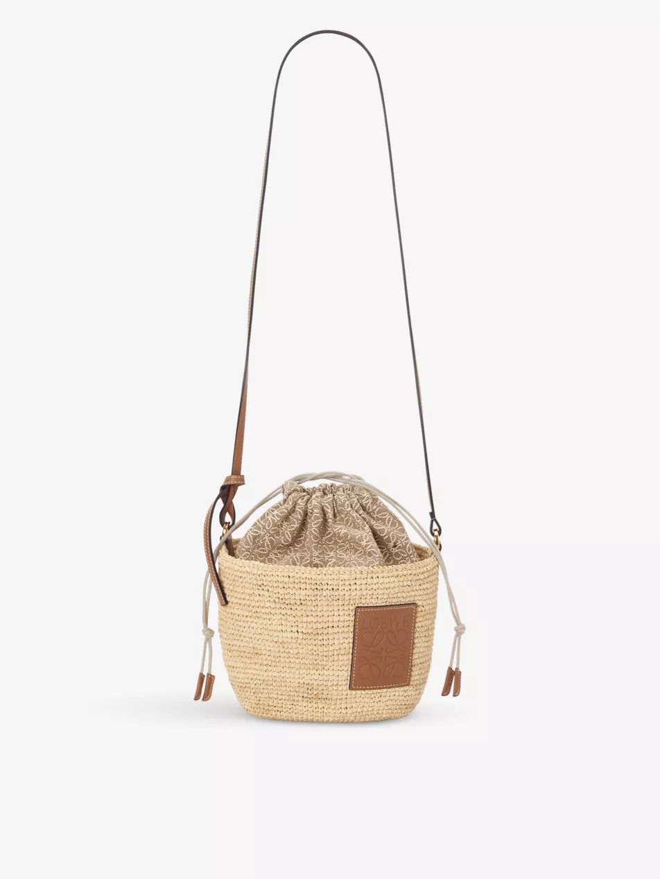 Loewe Paula's Ibiza drawstring raffia and leather cross-body basket bag | Selfridges