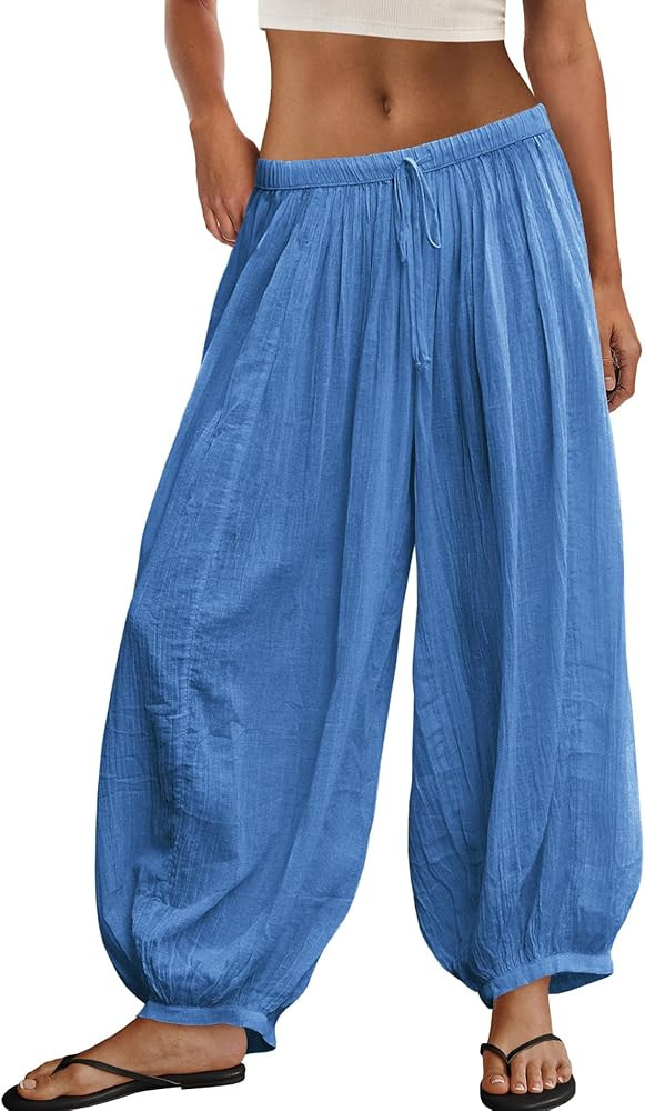 Panadila Women Balloon Pants Sheer Beach Pants Flowy Drawstring Wide Leg Trousers Summer Vacation... | Amazon (US)
