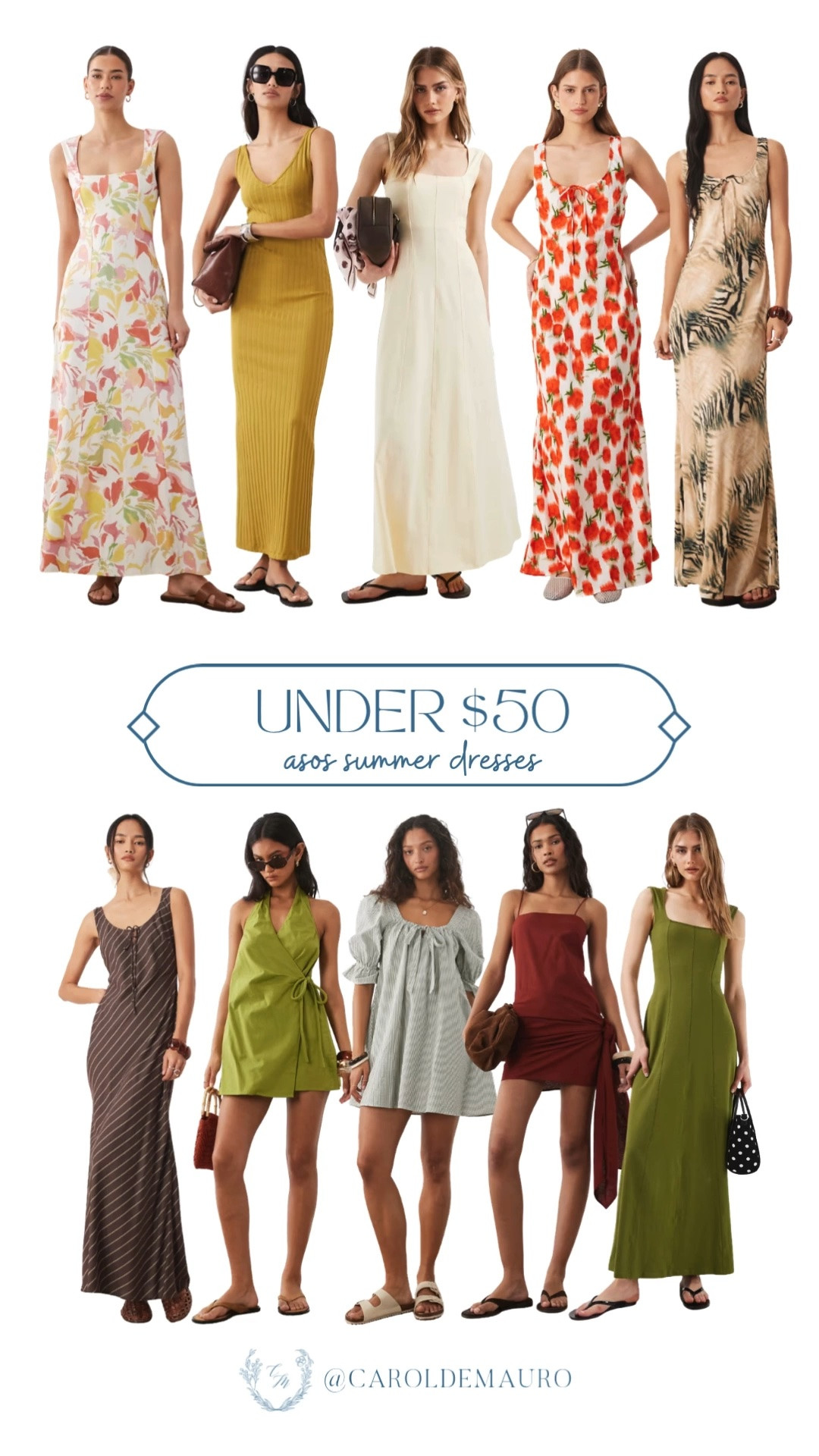 under $50, summer dresses, maxi dresses, mini dresses, floral print, strawberry print, animal print, green dresses, striped dresses, sleeveless, puff sleeve, bow detail, ribbed, asos

#LTKootd #LTKPetite #LTKU