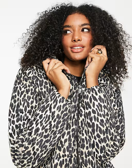 Vila padded coat with hood in leopard print | ASOS (Global)
