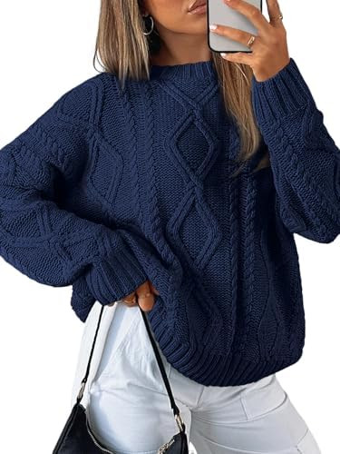 Trendy Queen Women's Oversized Cable Knit Crewneck Sweaters | Amazon (US)