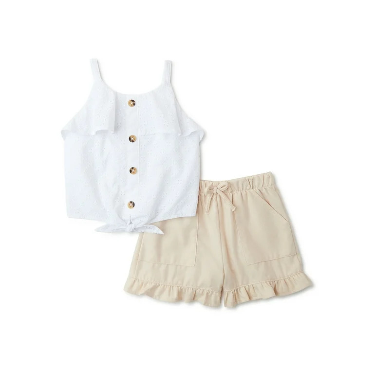 Wonder Nation Baby and Toddler Girl Tank and Shorts Outfit Set, 2-Piece, Sizes 12 Months-5T | Walmart (US)