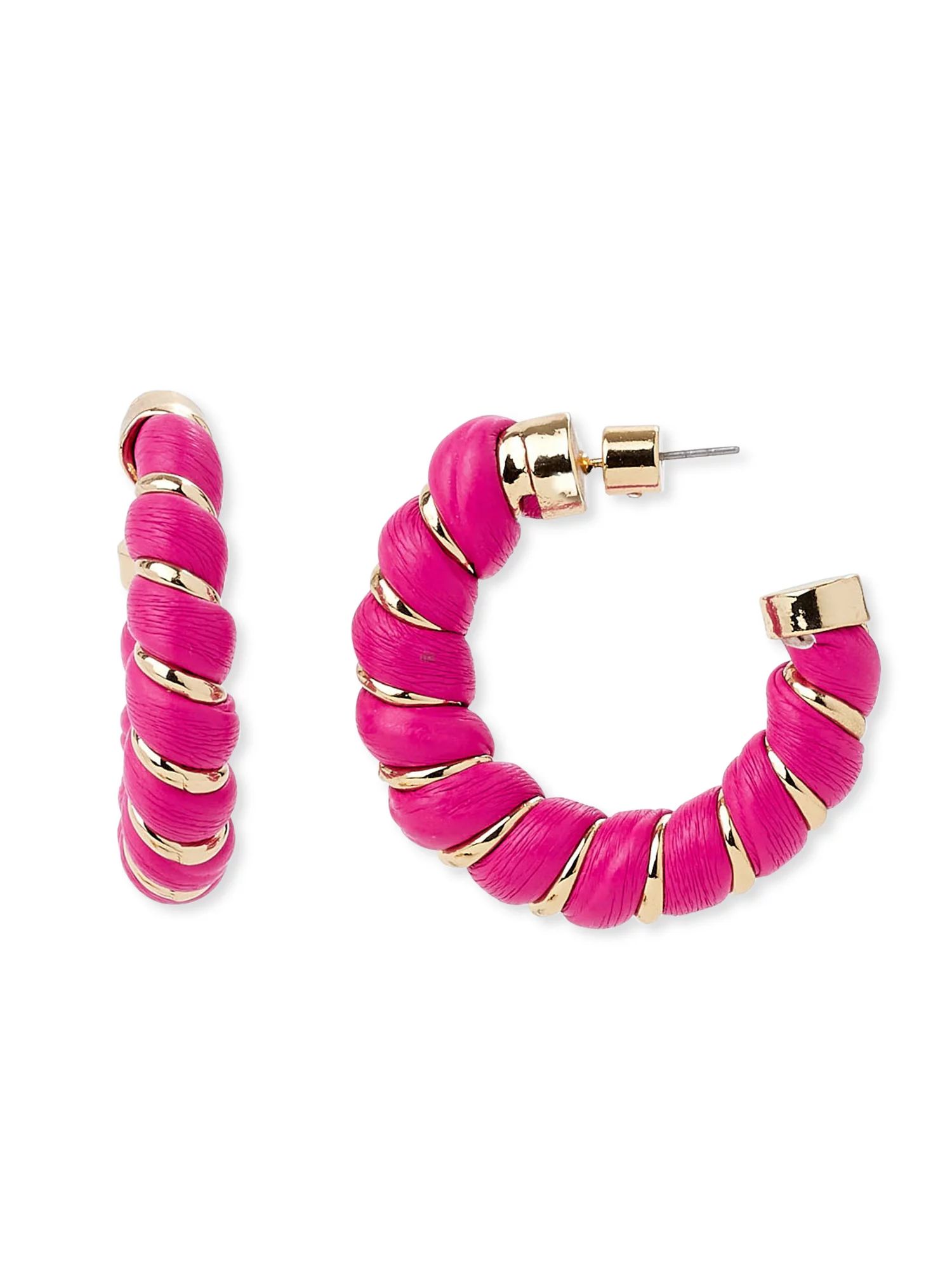 Scoop Fuchsia Pink Twisted Faux Leather and 14K Gold Flash-Plated Hoop Earrings - Walmart.com | Walmart (US)