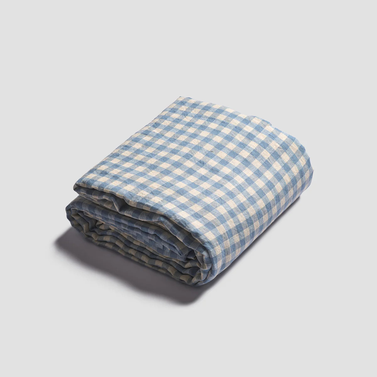 Warm Blue Gingham 100% Linen Flat Sheet | Piglet
