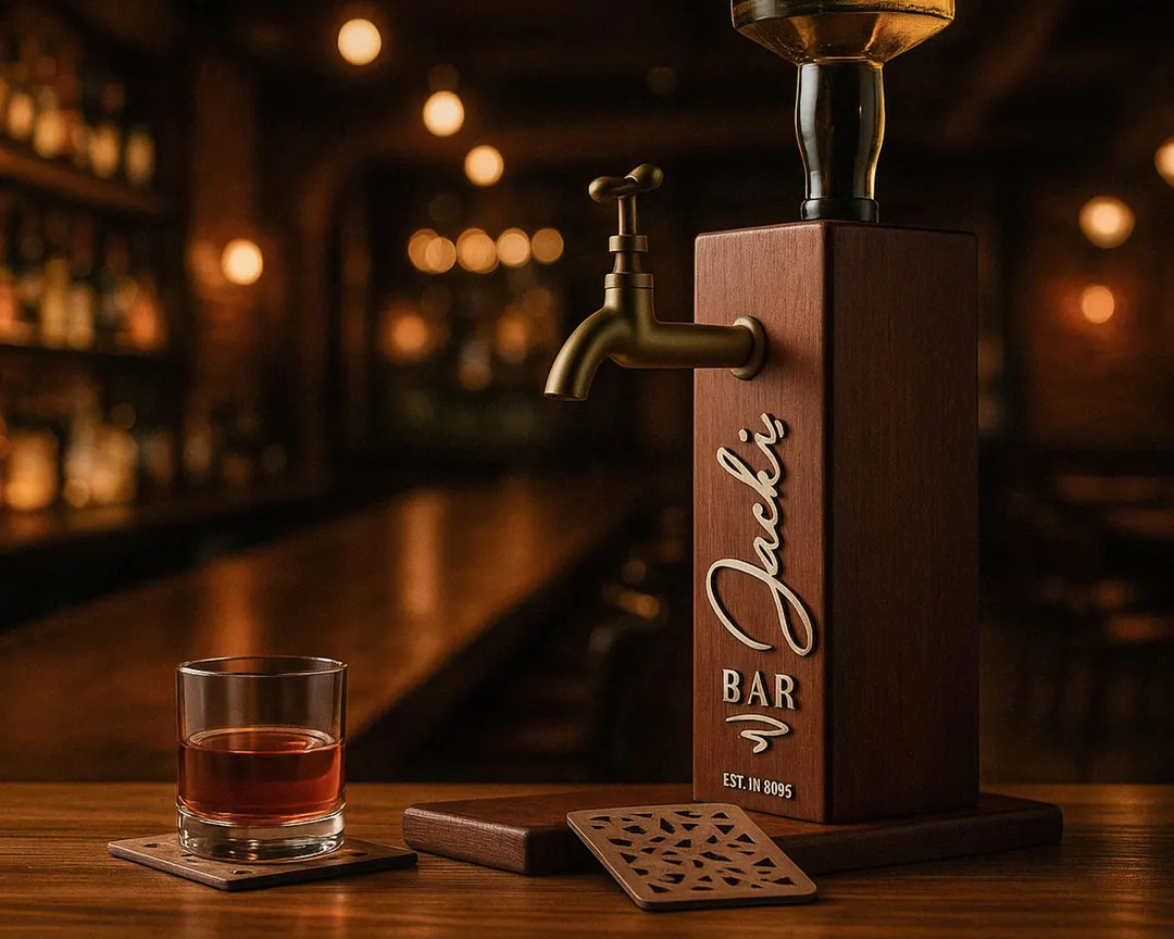 Personalized Embossed Named Wooden Whiskey Dispenser and Wood Coasters Set, Bar, Pub, Wine, Vodka... | Etsy (US)