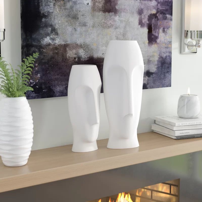 Wade Logan® Traver 2 Piece Faces Ceramic Vase Set | Wayfair North America