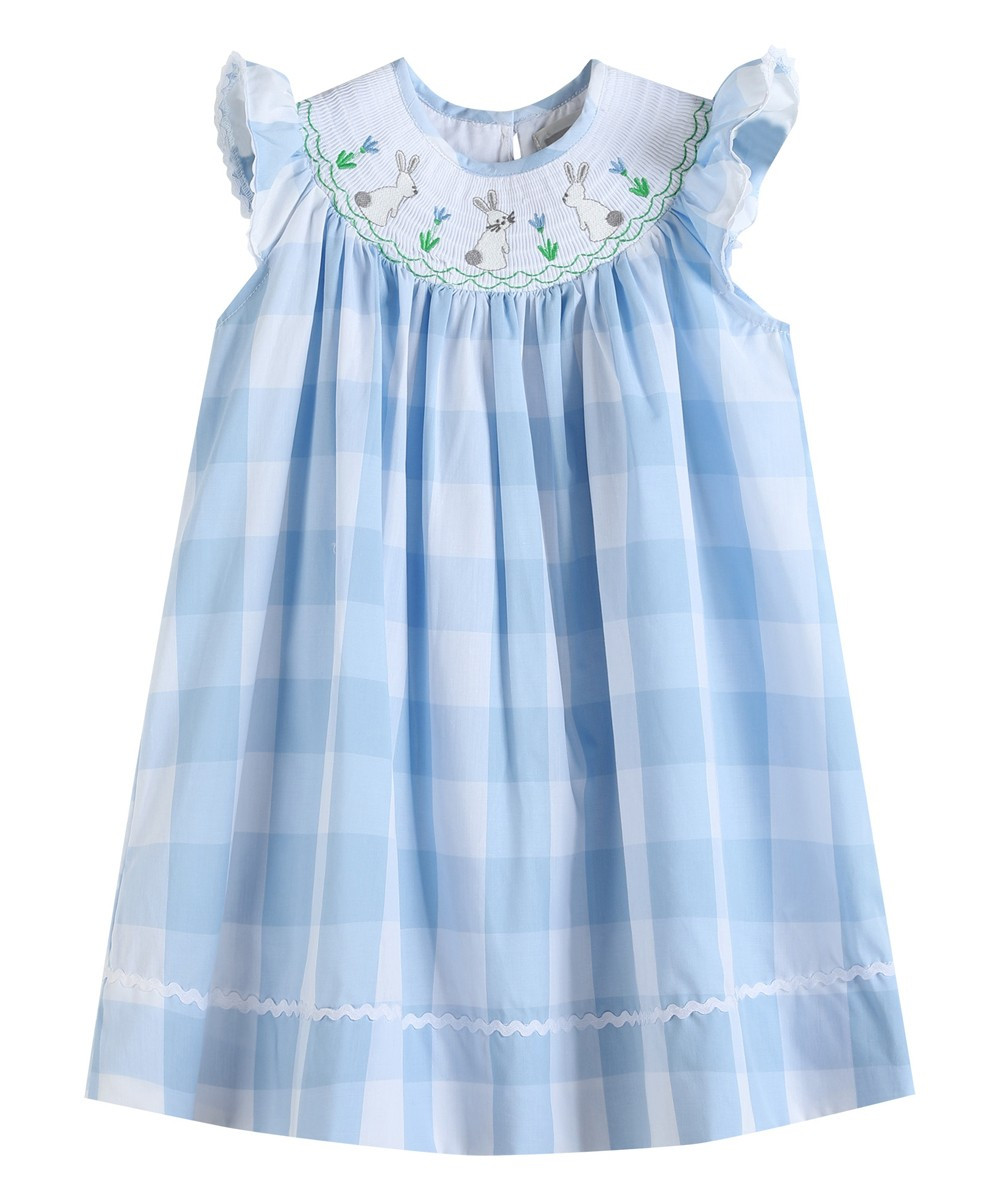 Lil Cactus Girls' Casual Dresses Blue - Blue Gingham Bunny Smocked Bishop Dress - Infant, Toddler &  | Zulily