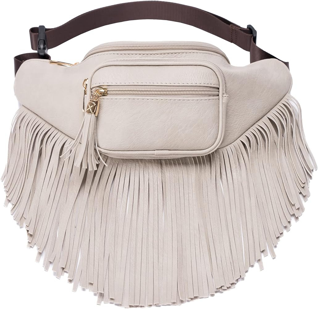 Solene Fringe Waist bag for women with Multi Zipper Pockets | Amazon (US)