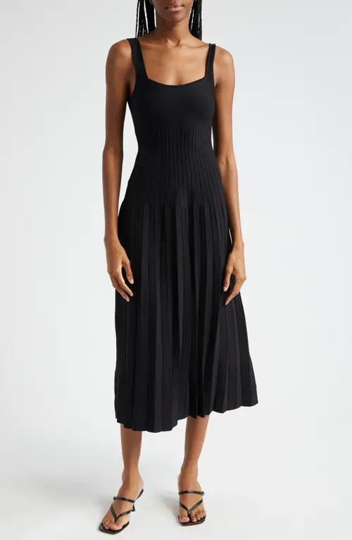 STAUD Ellison Pleated Knit Dress in Black at Nordstrom, Size Small | Nordstrom