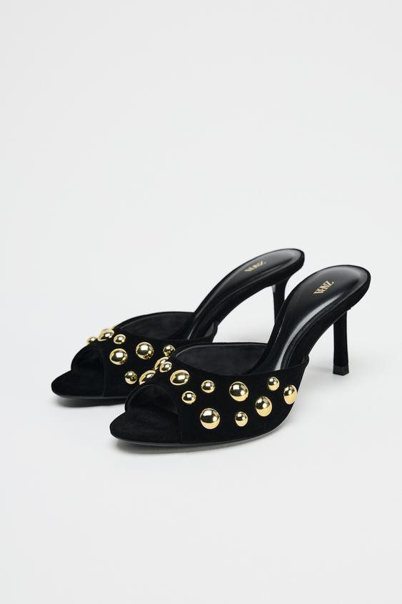 VELVET LOOK STUDDED SANDALS | Zara US