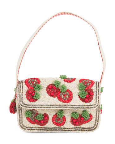 Beaded Tomato Design Shoulder Bag for Women | Leather | Marshalls