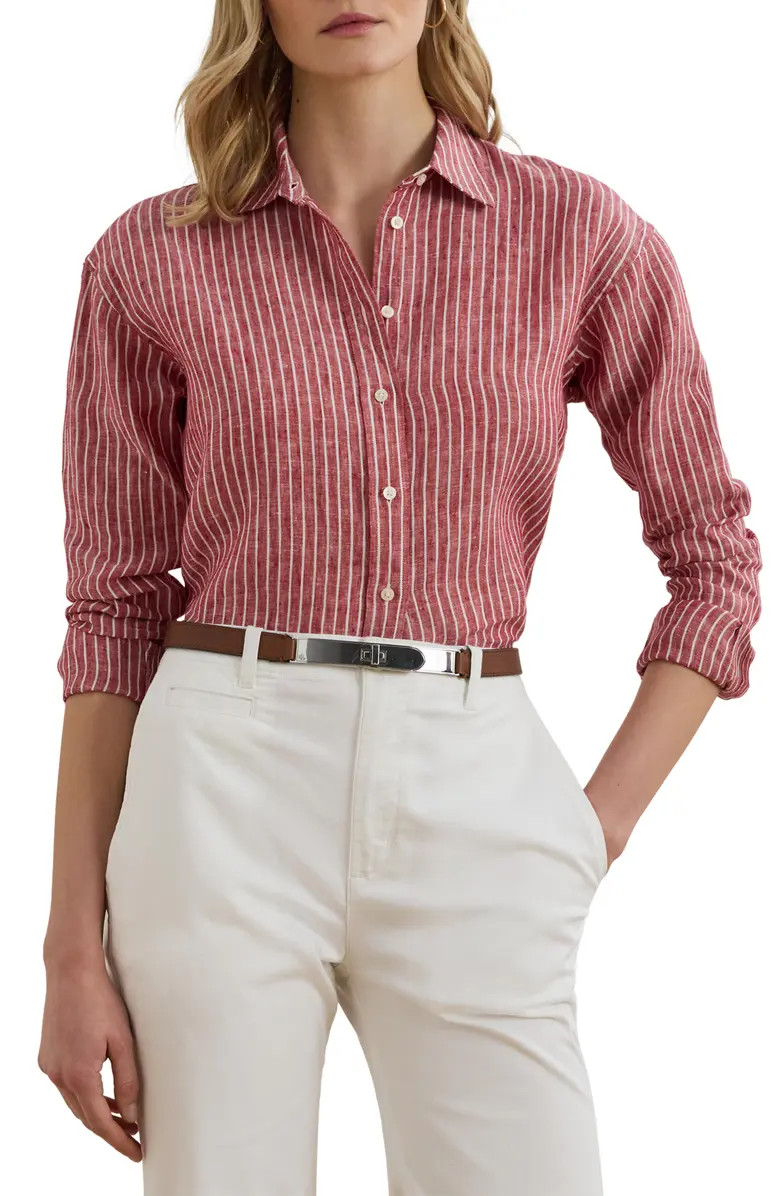 Lauren Ralph Lauren Stripe Relaxed Fit Linen Button-Up Shirt | Nordstrom | Nordstrom