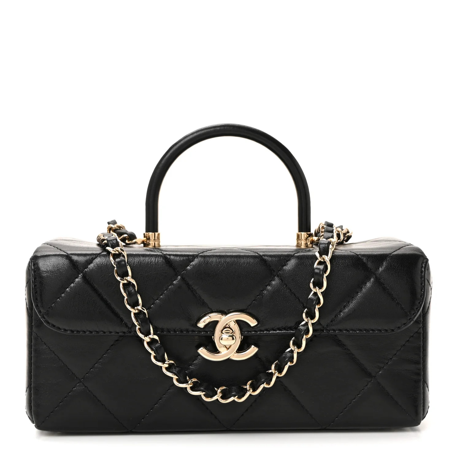 Chanel Shiny Calfskin Quilted Top Handle Box Bag Black 1818619 | FASHIONPHILE (US)