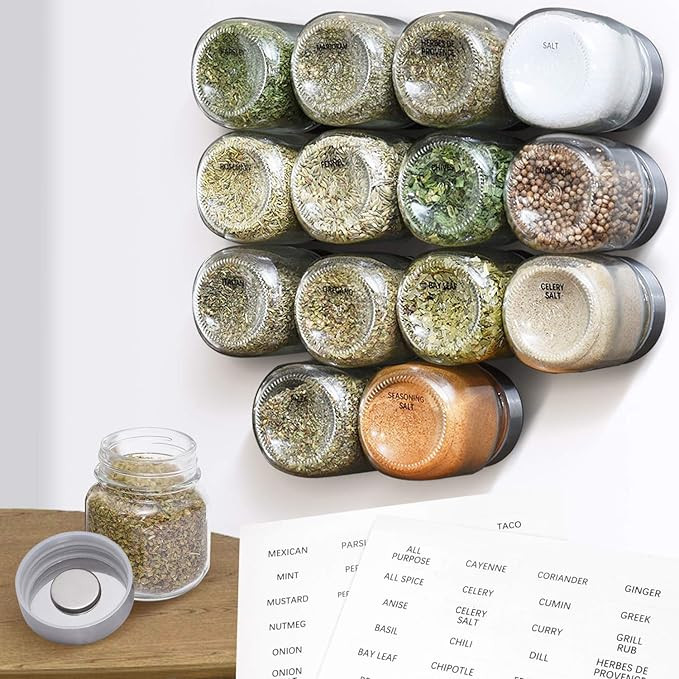 IMPRESA Magnetic Spice Jars with Lids - 15-Pack 4 oz Clear Glass - High-Strength Magnets & 60 Lab... | Amazon (US)