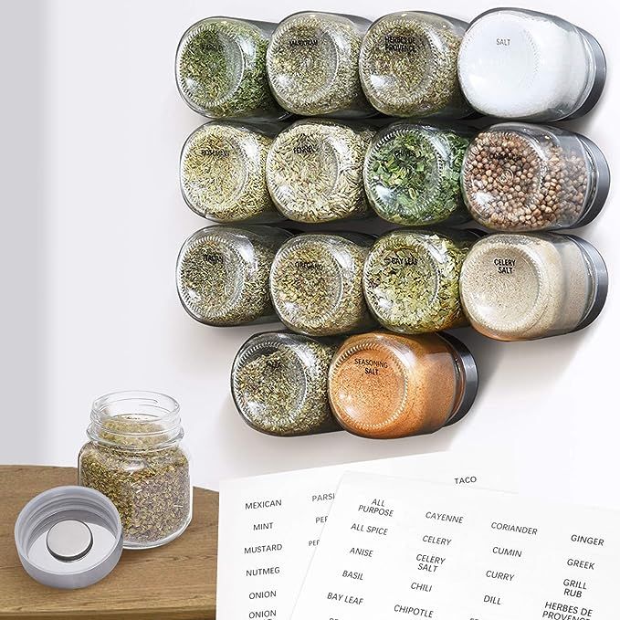 [15 Pack] Large 4oz Magnetic Spice Jars - Glass - Fridge Mounted Spice Jars - Spice Rack – Styl... | Amazon (US)