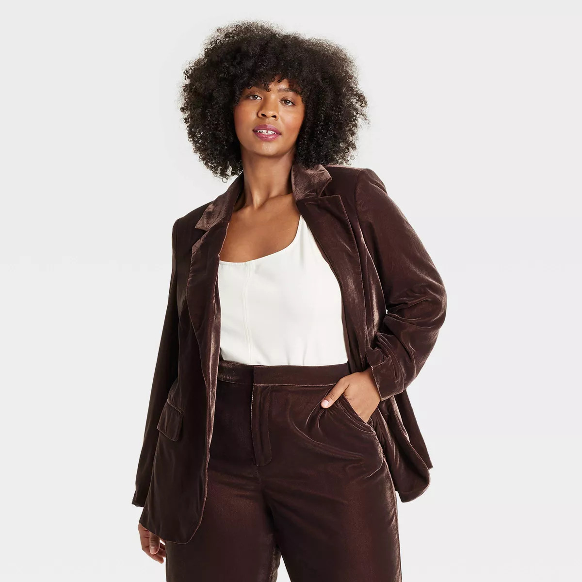 Women's Velvet Blazer - A New Day™ Brown 2X | Target