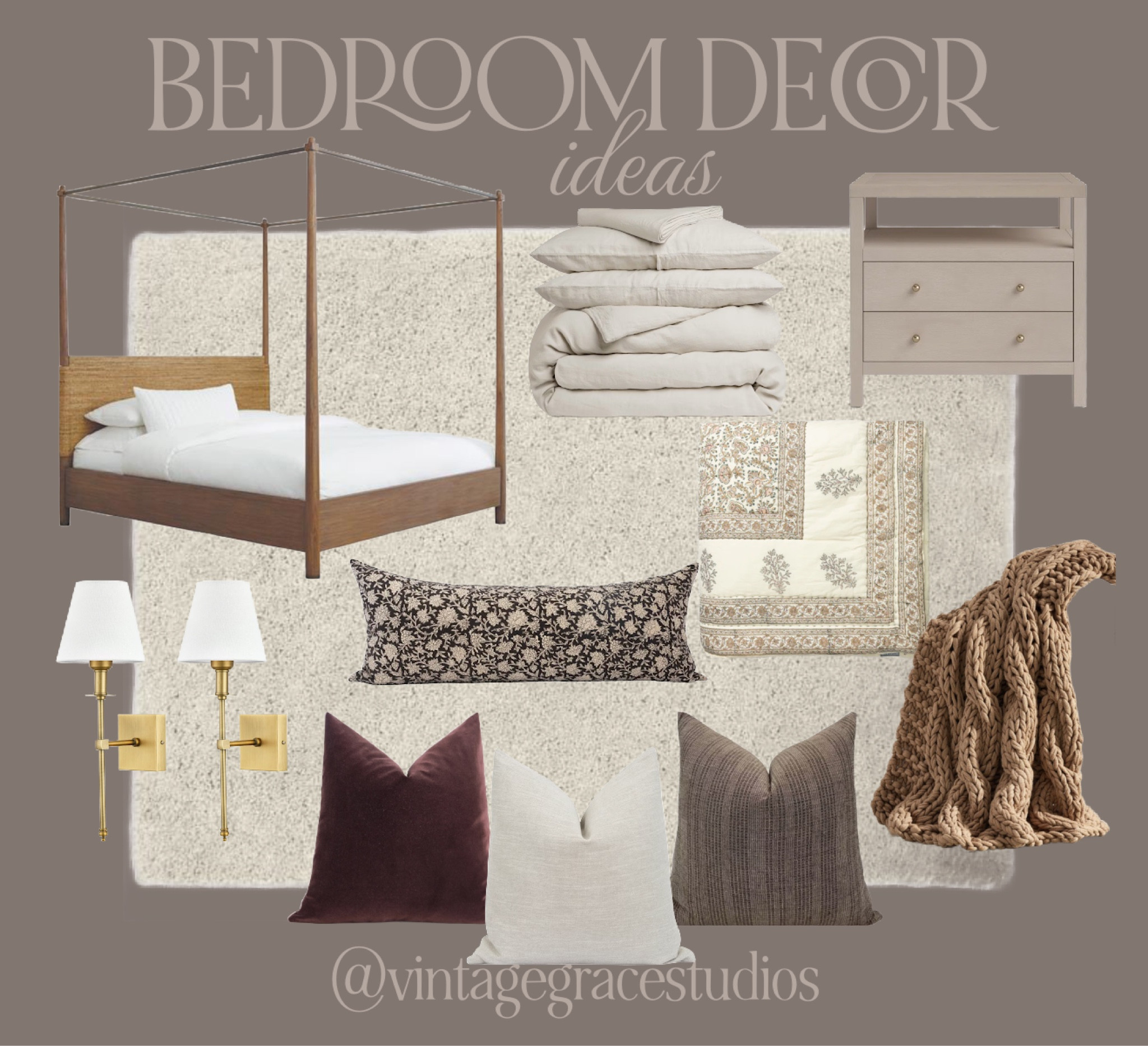 Bedroom decor ideas! Nightstands, shag rug, neutral duvet cover, quilt, coverlet, lumbar pillow, throw pillows, Etsy throw pillows, throw blanket, wall sconces 

#LTKhome #LTKstyletip