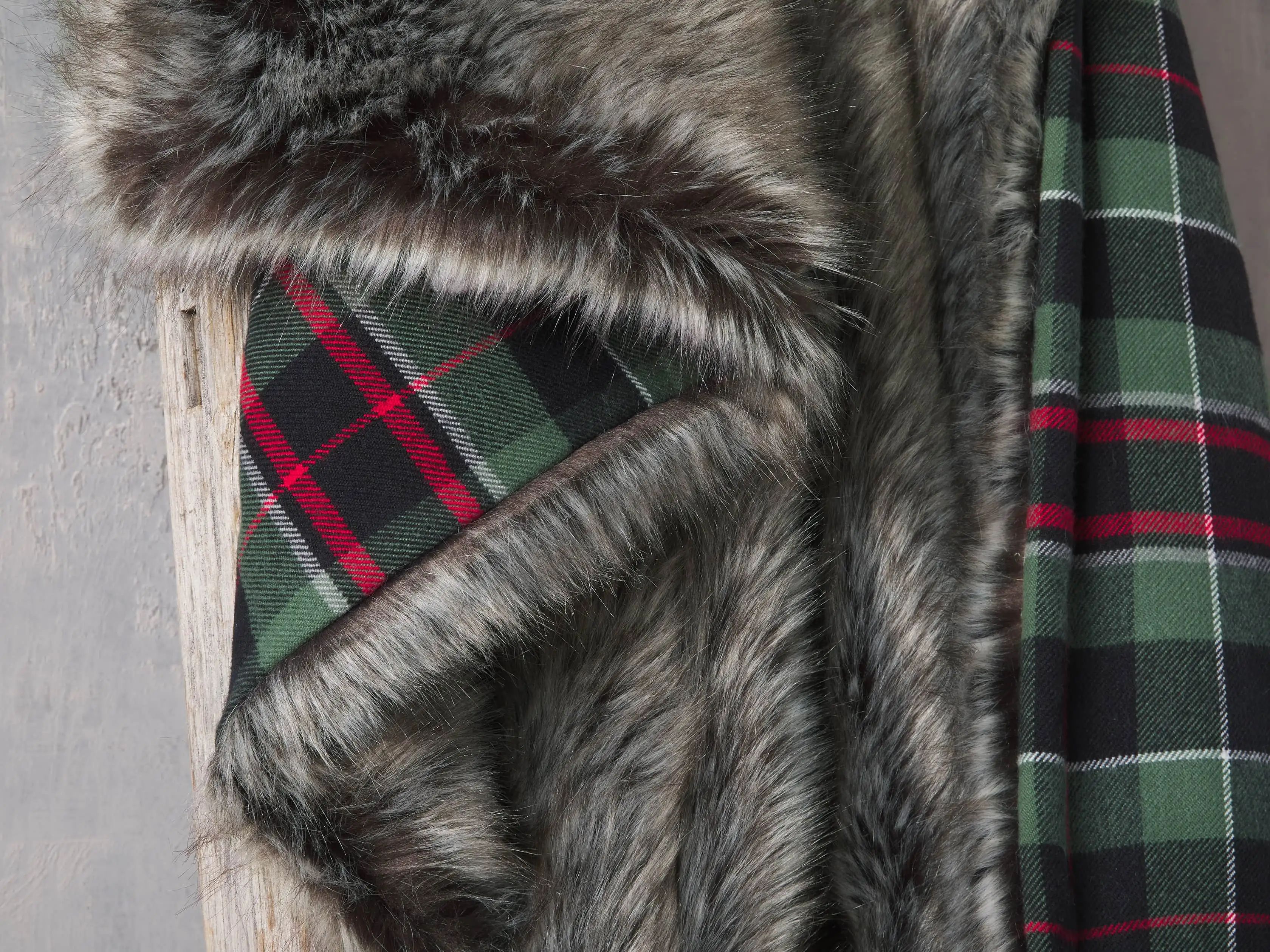 Green Tartan Faux Fur Blanket | Arhaus