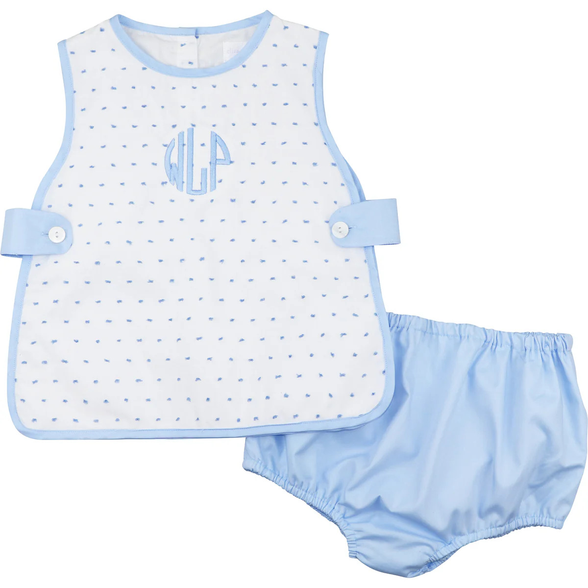 Blue And White Swiss Dot Diaper Set | Eliza James Kids