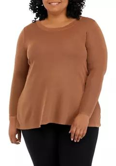 Plus Size Long Sleeve Shark Bite Sweater | Belk