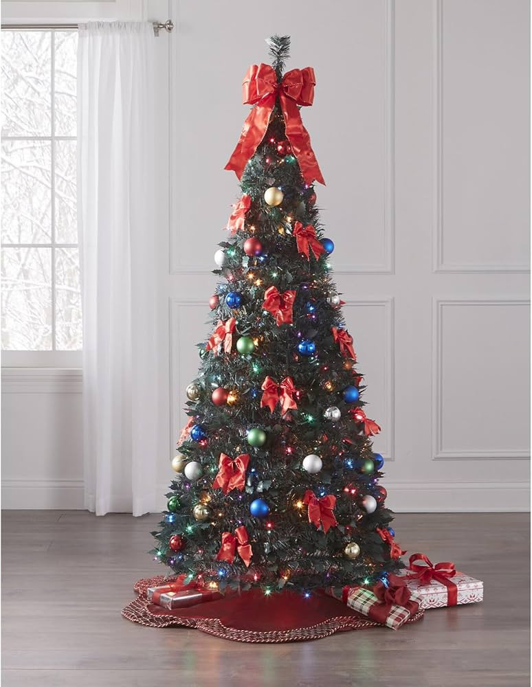 BrylaneHome Fully Decorated Pre-Lit 6 Foot Pop-Up Christmas Tree, Multi Color Lights Multicolored | Amazon (US)