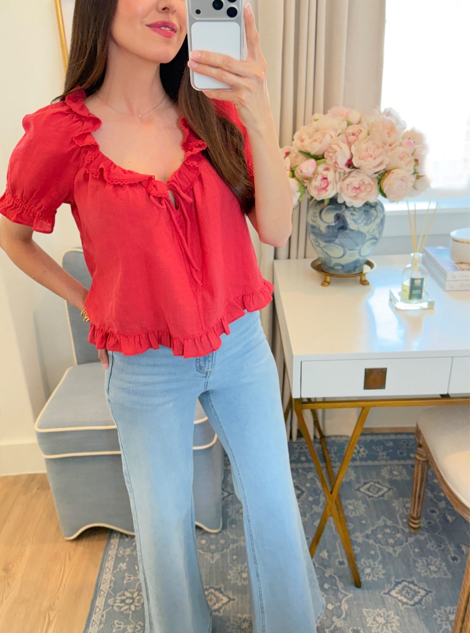 Red ruffle top - wearing XS, Memorial Day outfit  ❤️🤍💙 #target #targetstyle

#LTKootd #LTKOver40 #LTKSaleAlert
